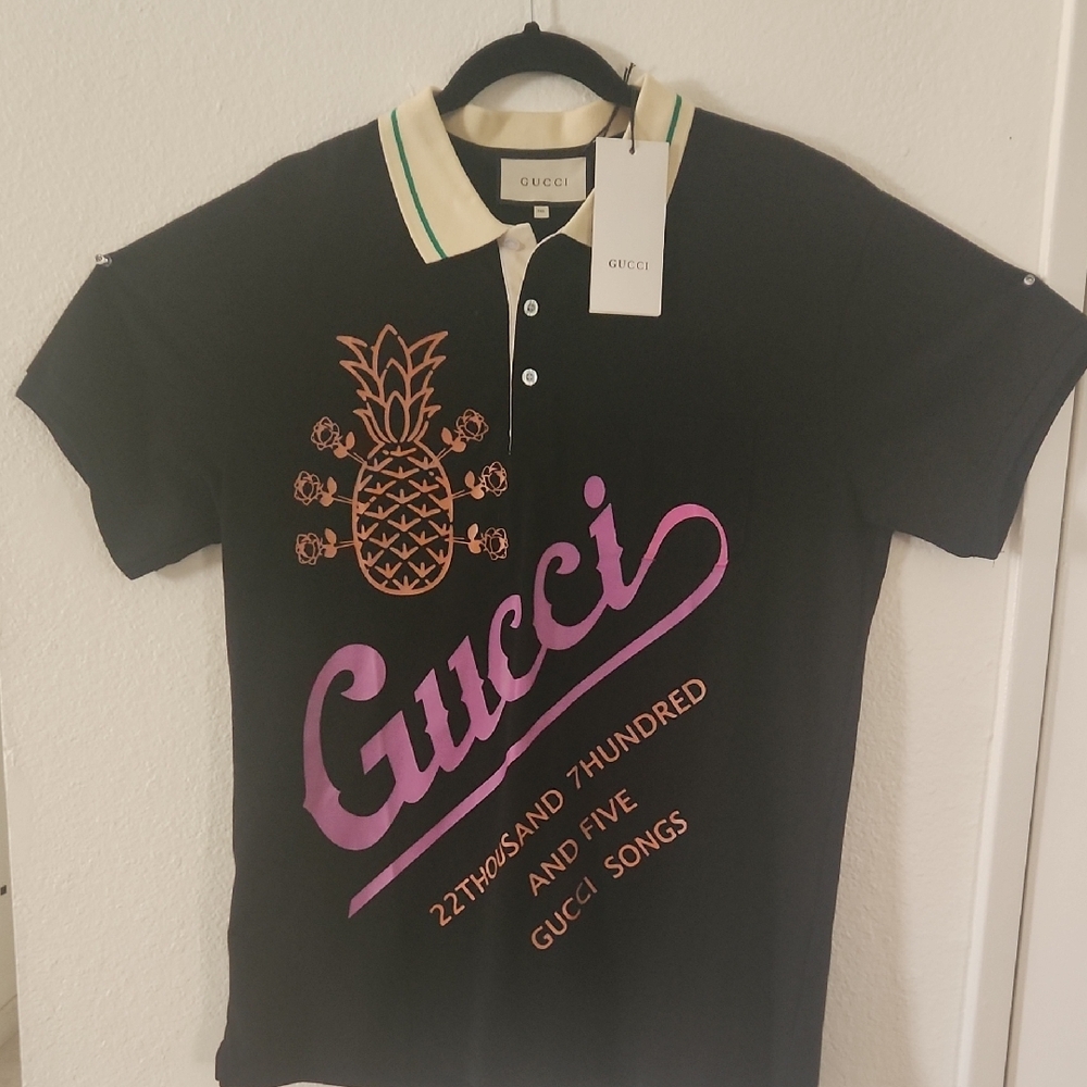 Black Polo with Pink Script and Orange Pineapple